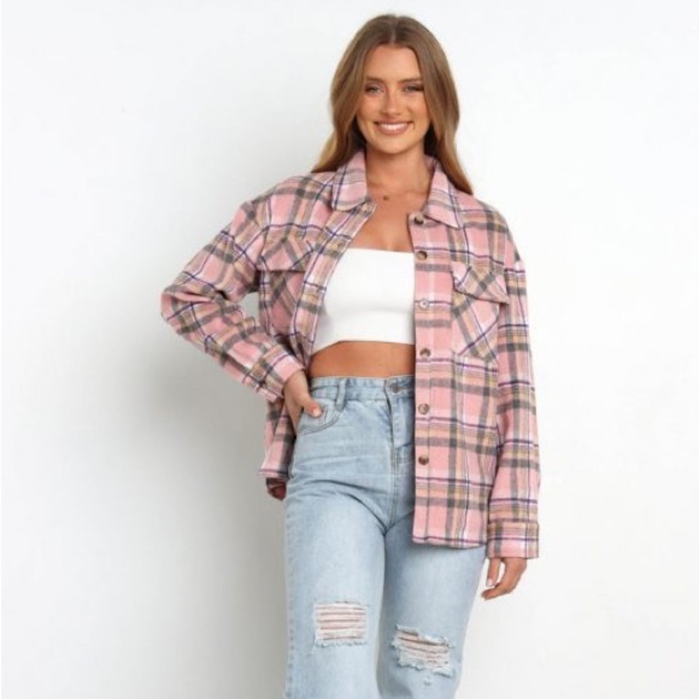 NWT Petal & Pup Tristan pink plaid shirt jacket shacket - Picture 2 of 10